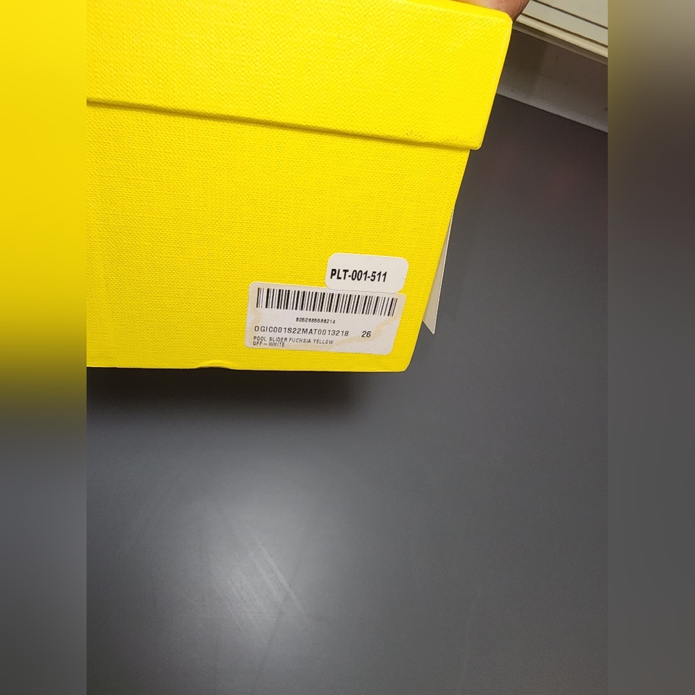 Off-White Kids Pool Slide Fuchsia Yellow Script Logo - Picture 12 of 12